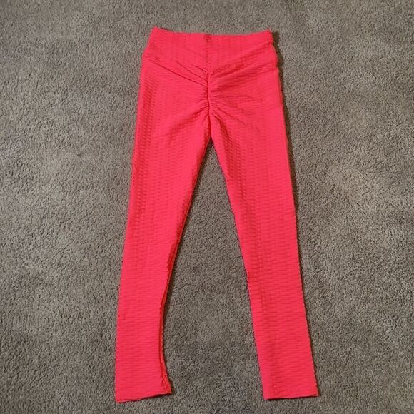 Women’s Leggings High Waisted Yoga Pants Textured Pink Butt Lift Size S NEW - Picture 7 of 13